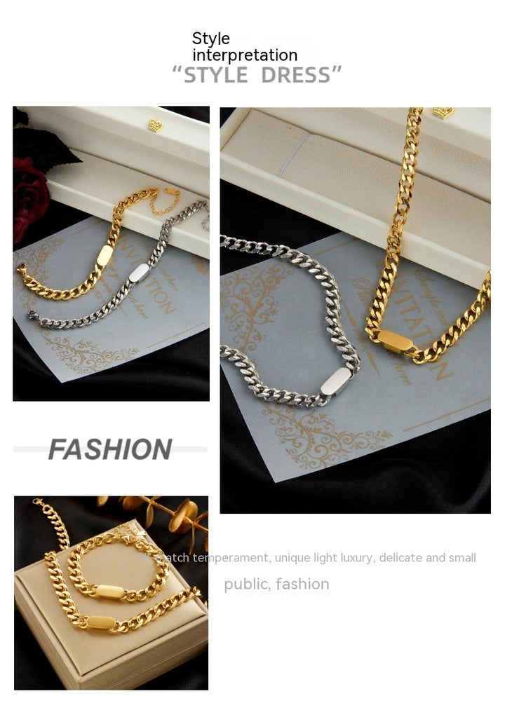 All-match Gold Titanium Steel Hip Hop Women Men Chunky Necklace