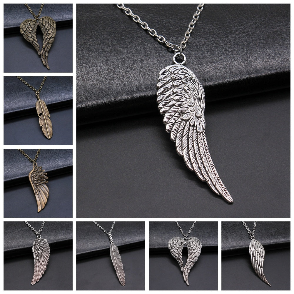 Bird Wing Feather Metal Chain Men Women Pendant Necklace