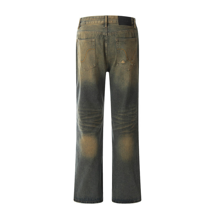 Yellow Indentation Denim Trousers For Men