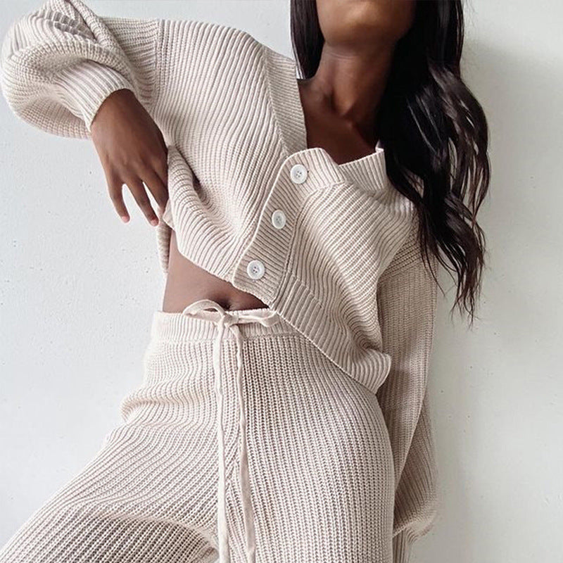 Fashion Women's Wear Long-sleeved Sweater And Trousers Two-piece Set