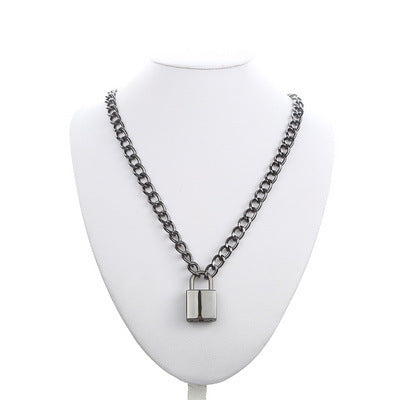 Punk Chain Lock Pendant Necklace Women Men Hip Hop Jewelry