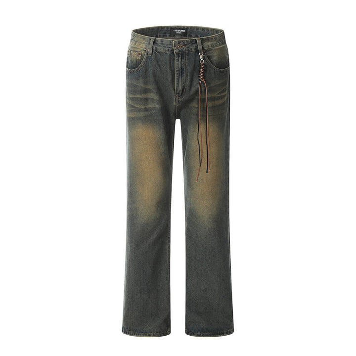 Yellow Indentation Denim Trousers For Men