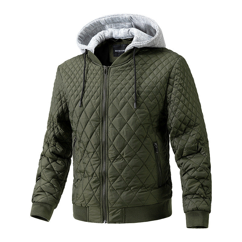 Men's Casual Jacket Quilted Cotton Removable Hood Jacket