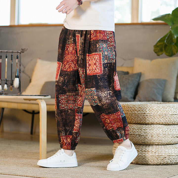 Men's Floral Loose Sports And Leisure Wide Leg Pants