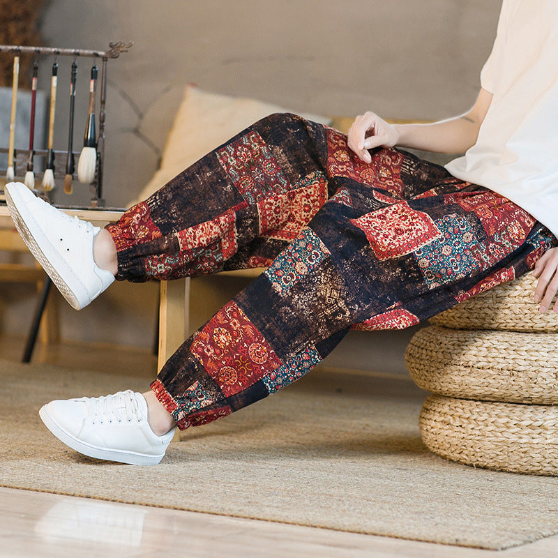 Men's Floral Loose Sports And Leisure Wide Leg Pants