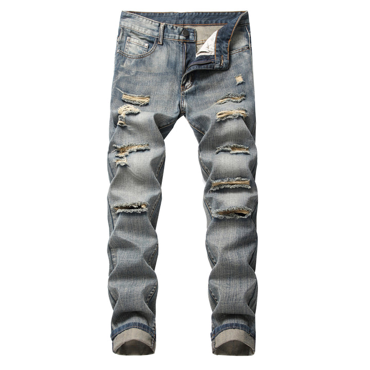 Ripped Straight Denim Trousers For Men