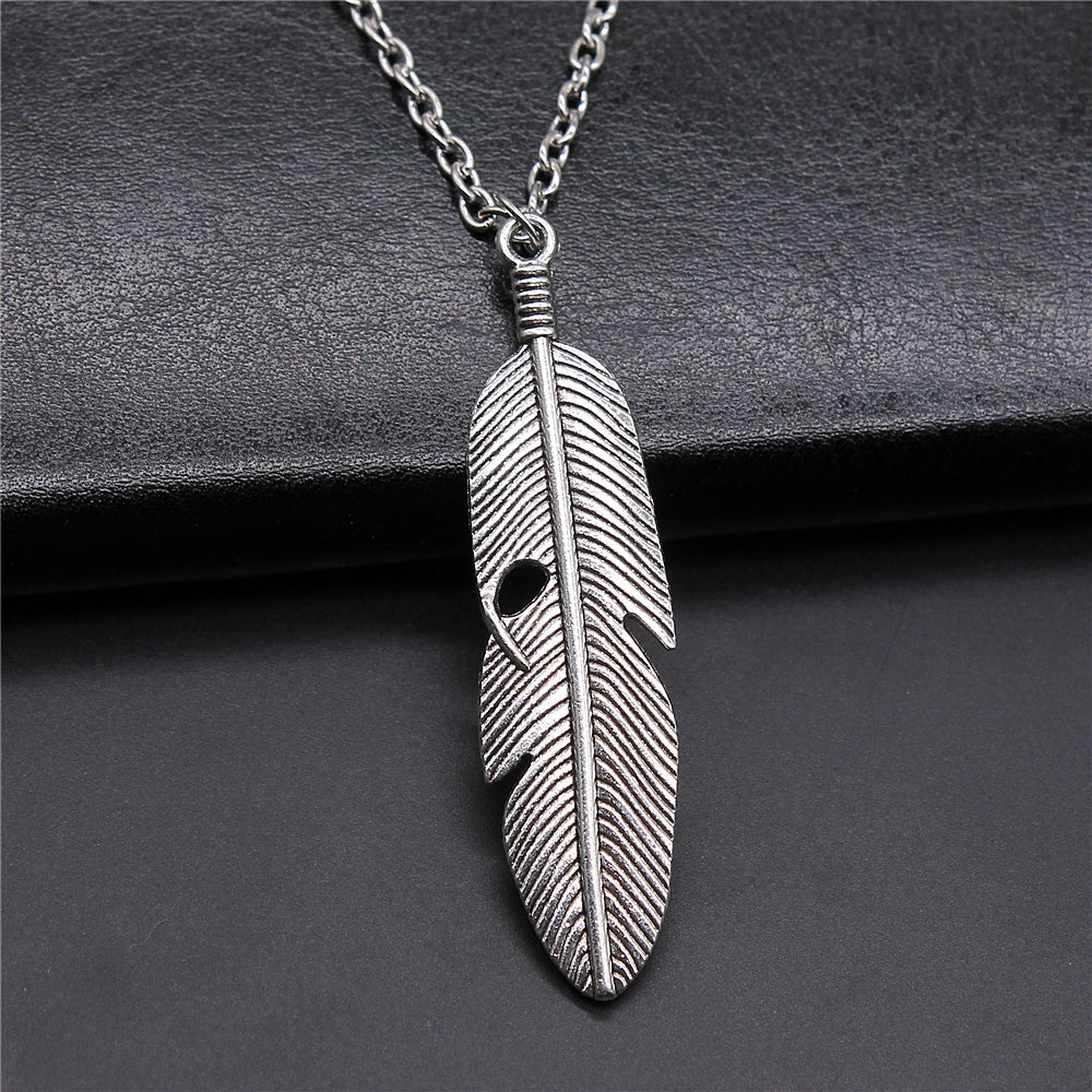 Bird Wing Feather Metal Chain Men Women Pendant Necklace