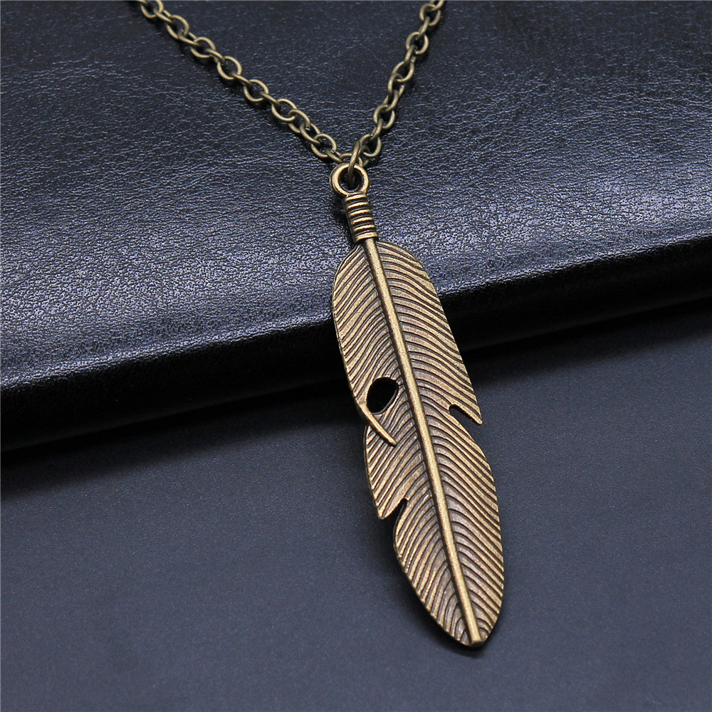 Bird Wing Feather Metal Chain Men Women Pendant Necklace