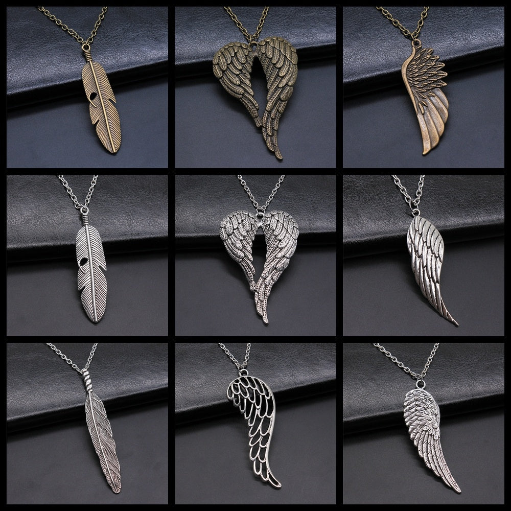 Bird Wing Feather Metal Chain Men Women Pendant Necklace